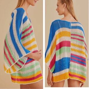 NWOT Farm Rio Multi-Color Striped Crochet Kimono Cardigan S